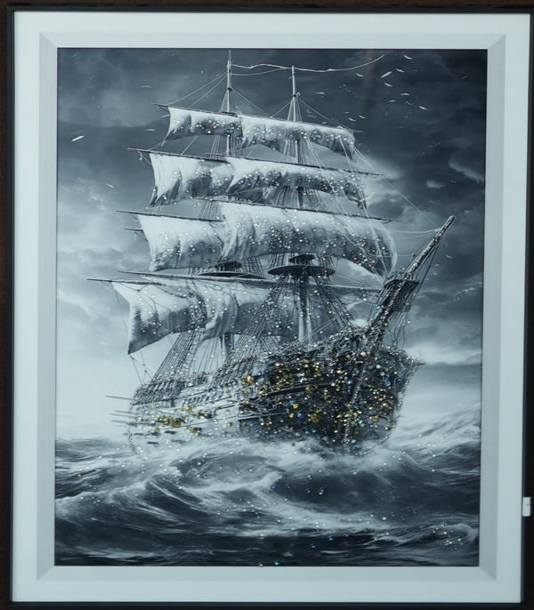 The Black Ship on the Sea Illustration