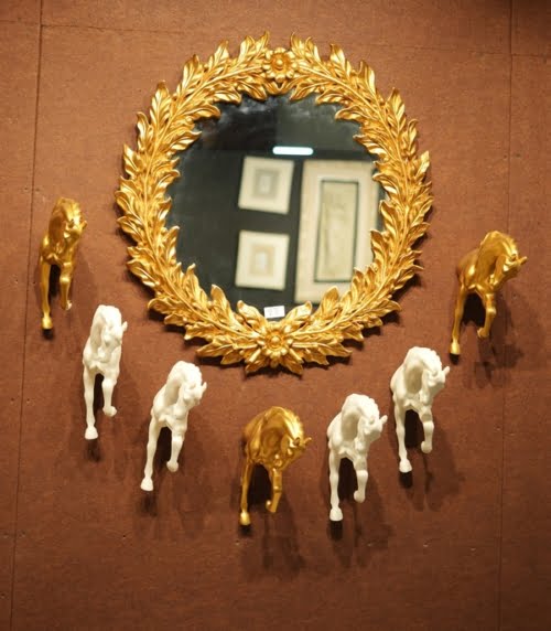 Mid-century Roman Wreath Giltwood Mirror with Gilt Ribbon Detailing